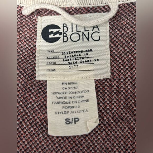 Billabong Boho Aztec Sz Small Open Front Draped Cardigan Sweater Logo Collared - Picture 10 of 10